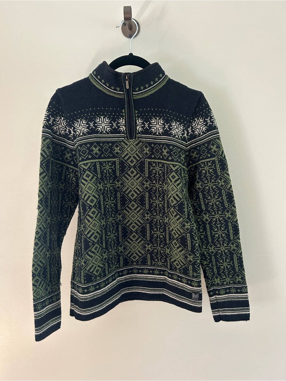 Dale of Norway Black and Olive Green Nordic Zip Turtleneck Sweater